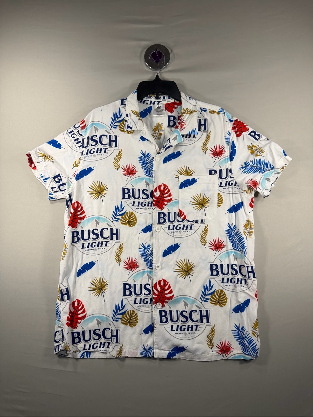 Busch Light Tropical Logo Short-Sleeve Button-Down Shirt - White/Multi